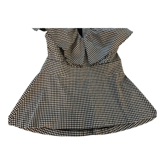 PEARL by Lela Rose gingham top. Ruffles, defined waist, gathers peplum. V neck - Picture 6 of 9